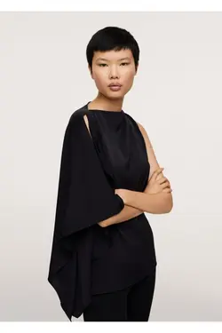 بلوز ساتن نامتقارن مشکی زنانه - یاری شاپ