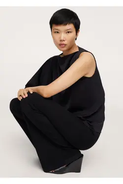 بلوز ساتن نامتقارن مشکی زنانه - یاری شاپ