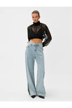 بلوز شیفون کراپ یقه بلند آستین بلند - یاری شاپ