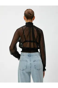 بلوز شیفون کراپ یقه بلند آستین بلند - یاری شاپ