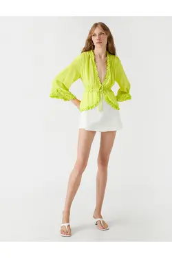 بلوز شیفون کراواتی با جزییات رفل - یاری شاپ