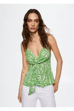 بلوز طرح دار با جزئیات گره - یاری شاپ