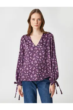 بلوز گلدار آستین بادکنکی جزئیات کراوات - یاری شاپ