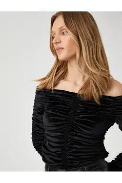 بلوز لباس شب مخمل آستین بلند روی شانه - یاری شاپ