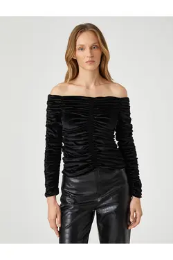 بلوز لباس شب مخمل آستین بلند روی شانه - یاری شاپ