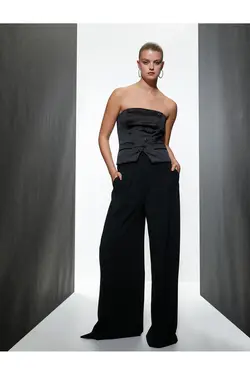 بلوز مجلسی بدون بند ساتن با جزئیات دکمه - یاری شاپ