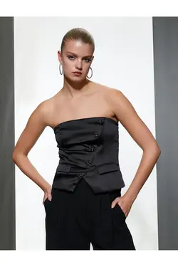 بلوز مجلسی بدون بند ساتن با جزئیات دکمه - یاری شاپ