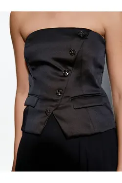 بلوز مجلسی بدون بند ساتن با جزئیات دکمه - یاری شاپ