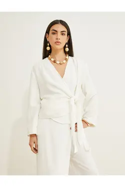 بلوز یقه وی با کراوات پیچی Tencel:trade_mark: - یاری شاپ