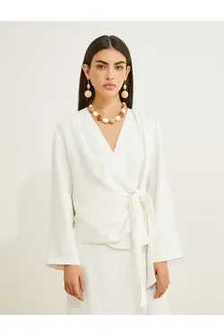 بلوز یقه وی با کراوات پیچی Tencel:trade_mark: - یاری شاپ