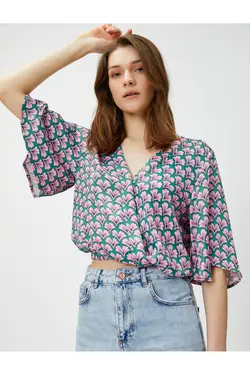 پاکت Crop Bluz V Yaka Beli Lastikli - یاری شاپ