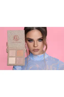 پالت هایلایتر روشن 4 رنگ روشن، رنگدانه بالا، بافت نرم، ماندگاری در طول روز - یاری شاپ