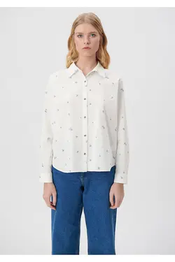 پیراهن آبی چاپ شده با تناسب معمولی / برش معمولی 1210610-85866 - یاری شاپ