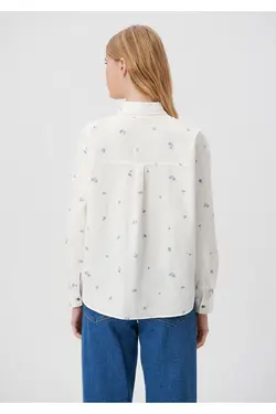 پیراهن آبی چاپ شده با تناسب معمولی / برش معمولی 1210610-85866 - یاری شاپ