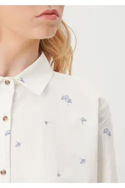 پیراهن آبی چاپ شده با تناسب معمولی / برش معمولی 1210610-85866 - یاری شاپ