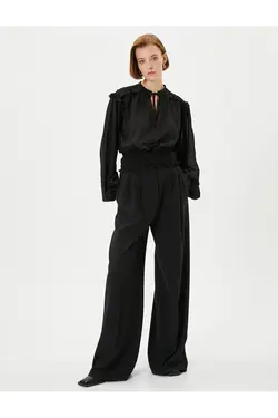 پیراهن آستین بادکنکی با پنجره با جزئیات گره خورده بافت - یاری شاپ