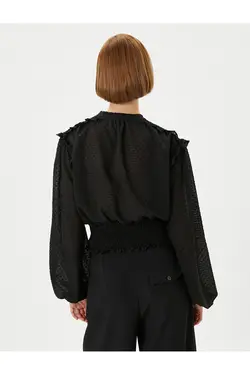 پیراهن آستین بادکنکی با پنجره با جزئیات گره خورده بافت - یاری شاپ