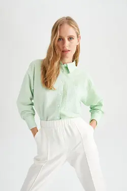 پیراهن آستین بلند با بافت سایز بزرگ Fit Seersucker - یاری شاپ