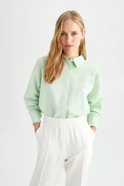 پیراهن آستین بلند با بافت سایز بزرگ Fit Seersucker - یاری شاپ