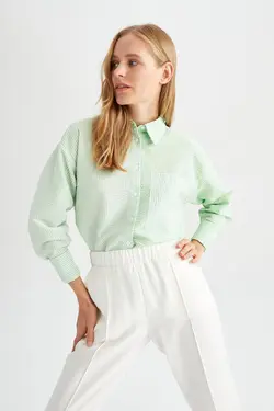 پیراهن آستین بلند با بافت سایز بزرگ Fit Seersucker - یاری شاپ