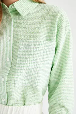 پیراهن آستین بلند با بافت سایز بزرگ Fit Seersucker - یاری شاپ