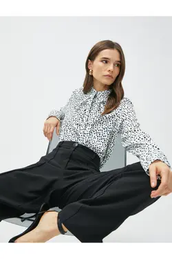 پیراهن آستین بلند با جزئیات پاپیون روی یقه - یاری شاپ