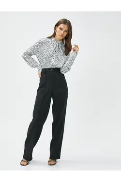 پیراهن آستین بلند با جزئیات پاپیون روی یقه - یاری شاپ