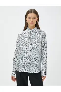 پیراهن آستین بلند با جزئیات پاپیون روی یقه - یاری شاپ