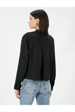 پیراهن آستین بلند با دکمه های بافت دار یقه V - یاری شاپ