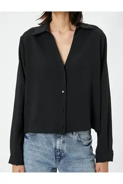 پیراهن آستین بلند با دکمه های بافت دار یقه V - یاری شاپ