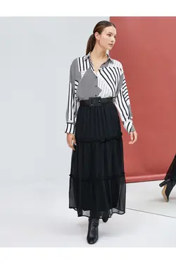 پیراهن آستین بلند با طرح هندسی دکمه دار - یاری شاپ