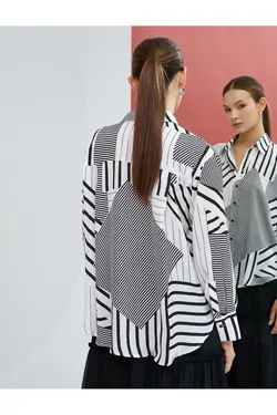 پیراهن آستین بلند با طرح هندسی دکمه دار - یاری شاپ