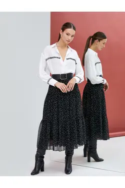 پیراهن آستین بلند با نوار توئید دکمه دار با جزئیات - یاری شاپ