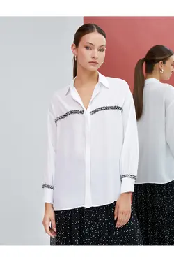 پیراهن آستین بلند با نوار توئید دکمه دار با جزئیات - یاری شاپ