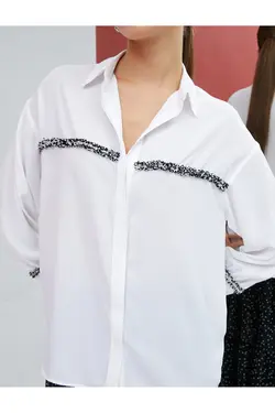 پیراهن آستین بلند با نوار توئید دکمه دار با جزئیات - یاری شاپ