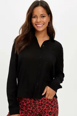 پیراهن آستین بلند تک جیب مشکی زنانه K5027AZ.19AU.BK27 - یاری شاپ