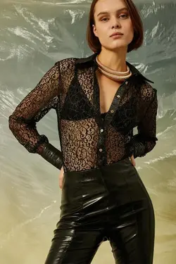 پیراهن آستین بلند توری - یاری شاپ