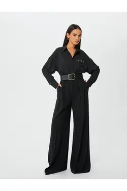 پیراهن آستین بلند دکمه دار با جیب گلدوزی شده - یاری شاپ