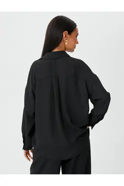 پیراهن آستین بلند دکمه دار با جیب گلدوزی شده - یاری شاپ