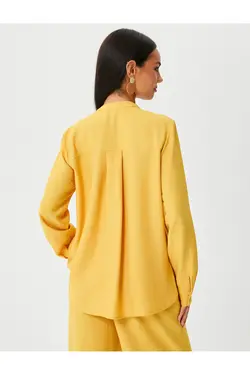 پیراهن آستین بلند دکمه دار ویسکوز ترکیبی جزئیات کراوات مهره دار - یاری شاپ