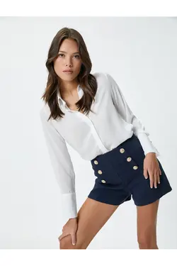 پیراهن آستین بلند دکمه دار یقه کلاسیک برش استاندارد - یاری شاپ