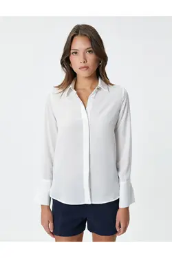 پیراهن آستین بلند دکمه دار یقه کلاسیک برش استاندارد - یاری شاپ