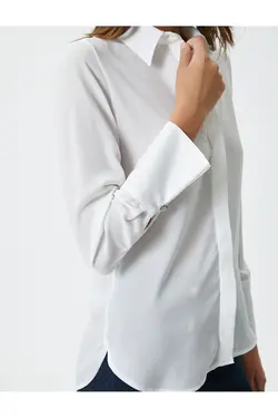 پیراهن آستین بلند دکمه دار یقه کلاسیک برش استاندارد - یاری شاپ