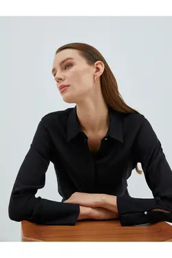 پیراهن آستین بلند دکمه مخفی - یاری شاپ