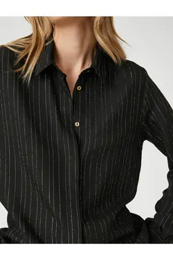 پیراهن آستین بلند دکمه مخفی براق - یاری شاپ