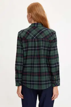 پیراهن آستین بلند زنانه با طرح مربع سبز با جیب S2130AZ20WN - یاری شاپ