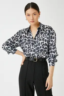 پیراهن آستین بلند زنانه طرح پلنگی 3wak60053pw - یاری شاپ