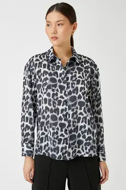پیراهن آستین بلند زنانه طرح پلنگی 3wak60053pw - یاری شاپ