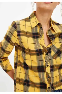 پیراهن آستین بلند زنانه طرح مربعی زرد R9720AZ20AU - یاری شاپ