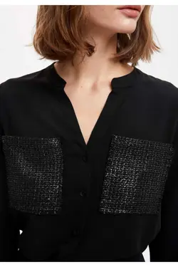 پیراهن آستین بلند زنانه یقه V مشکی قرمز S5414AZ20AU - یاری شاپ